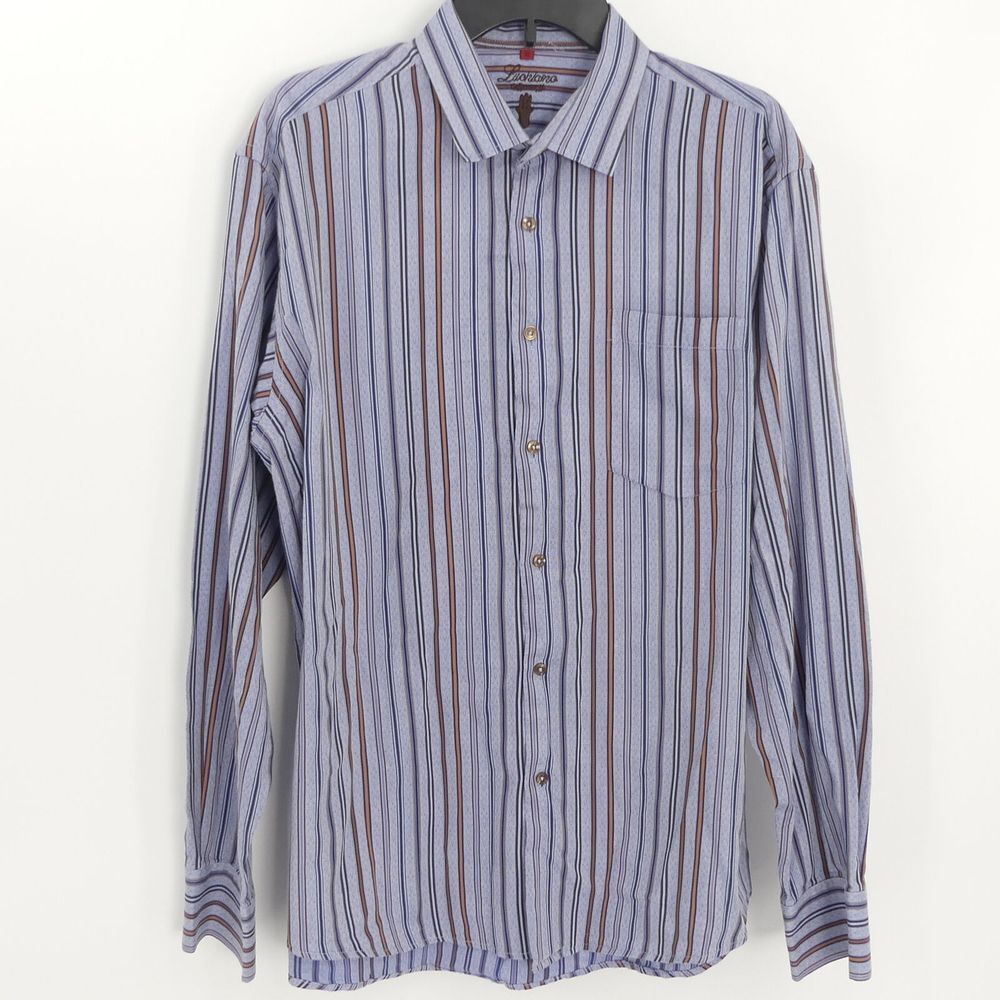 Luchiano Visconti Long Sleeve Cotton‎ Button Up Shirt Blue Stripe XL